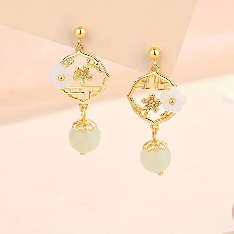 MUSHIFEN Hetian Jade Earrings Pale Greenish White Jade Women's-4
