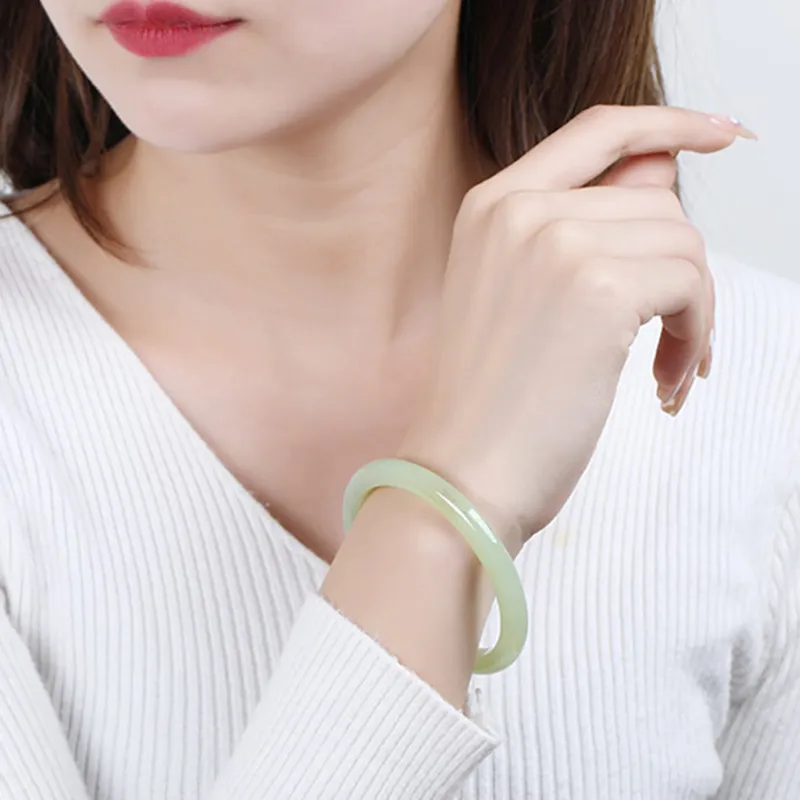 MUSHIFEN Hetian Jade Bangles Pale Greenish White Jade Women's-2