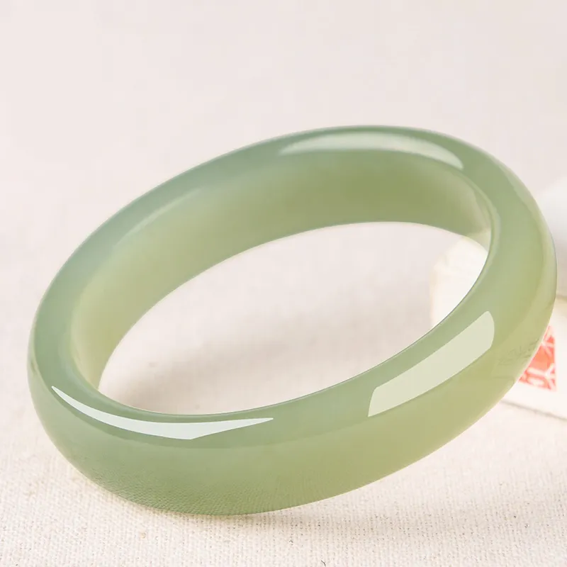 MUSHIFEN Hetian Jade Bangles Pale Greenish White Jade Women's-4