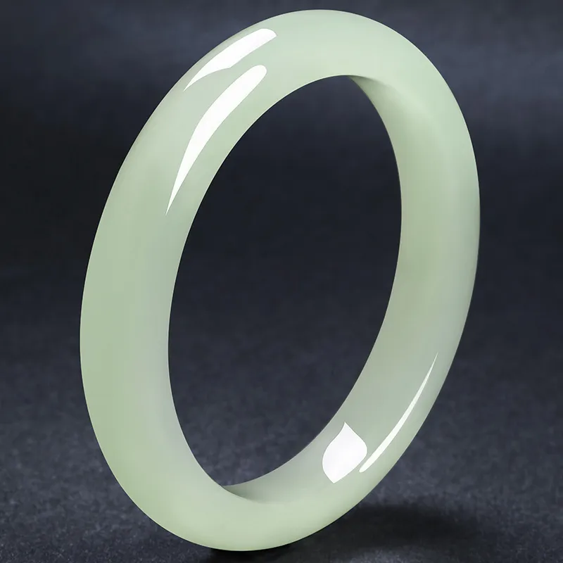MUSHIFEN Hetian Jade Bangles Pale Greenish White Jade Women's-3