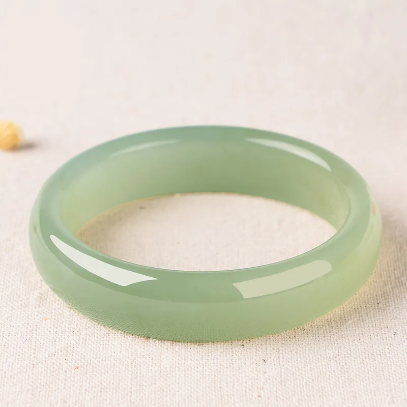 MUSHIFEN Hetian Jade Bangles Pale Greenish White Jade Women's-3