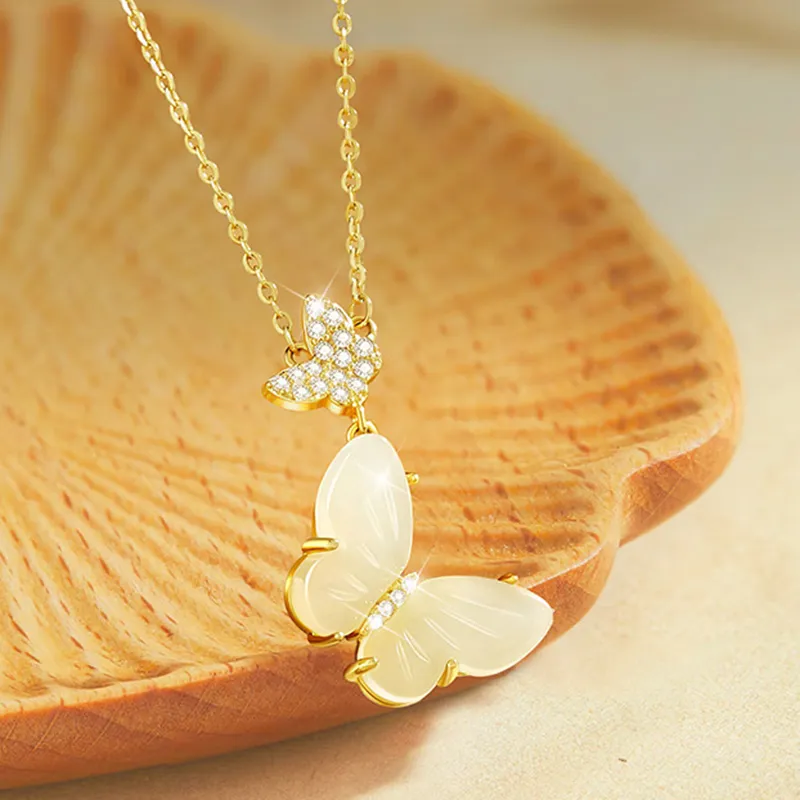MUSHIFEN Hetian Jade Necklaces Pale Greenish White Jade Women's-3