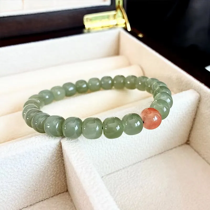 MUSHIFEN Beaded Bracelet #Good Luck Pale Greenish White Jade Women's-2
