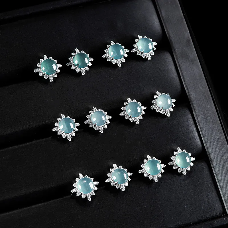 MUSHIFEN Glutinous Jade Jadeite Stud Earrings Women's-4