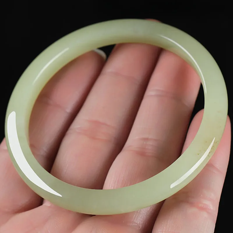 MUSHIFEN Hetian Jade Bangles Pale Greenish White Jade Women's-5