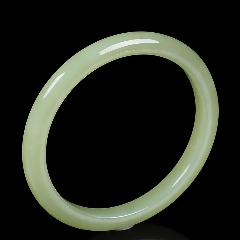 MUSHIFEN Hetian Jade Bangles Pale Greenish White Jade Women's-4