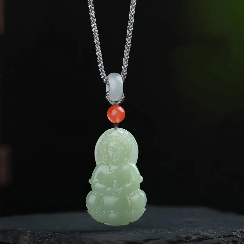 MUSHIFEN Hetian Jade Necklaces Pale Greenish White Jade Men's-2