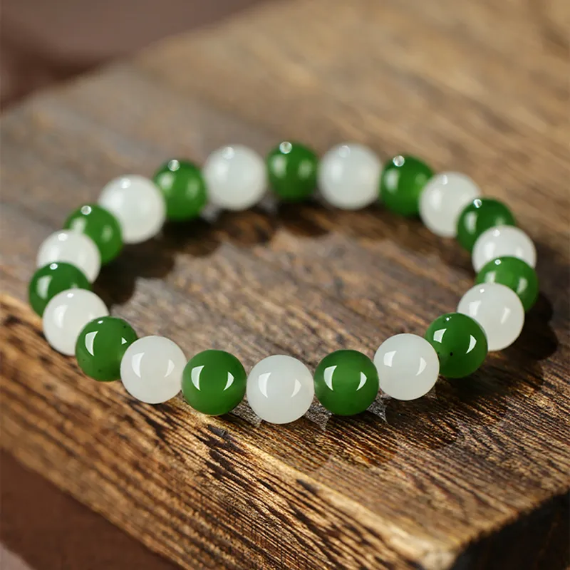 MUSHIFEN Hetian Jade Bracelets Pale Greenish White Jade Unisex-2