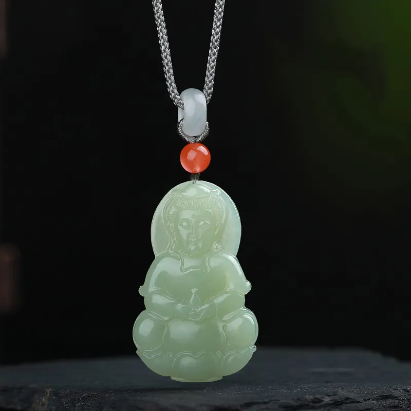 MUSHIFEN Hetian Jade Necklaces Pale Greenish White Jade Men's-1