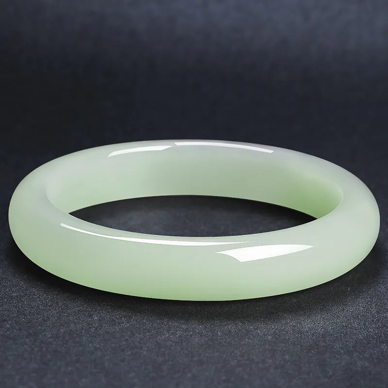 MUSHIFEN Hetian Jade Bangles Pale Greenish White Jade Women's-1