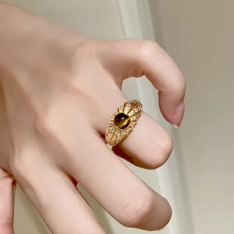 MUSHIFEN Tiger's Eye Stone Rings Unisex-2