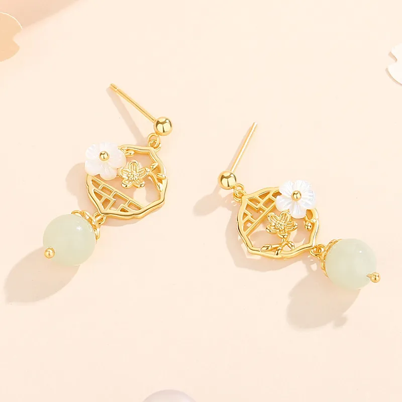 MUSHIFEN Hetian Jade Earrings Pale Greenish White Jade Women's-3