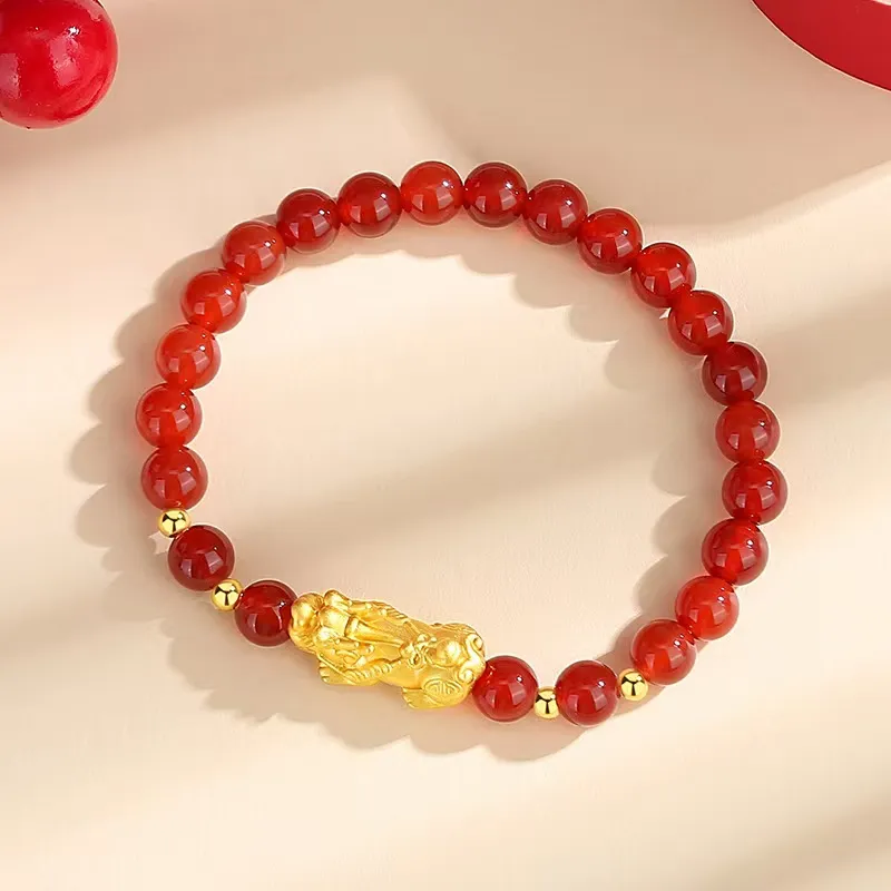 MUSHIFEN Agate Chinese Auspicious Animal Beaded Bracelet # Good Luck Unisex-1