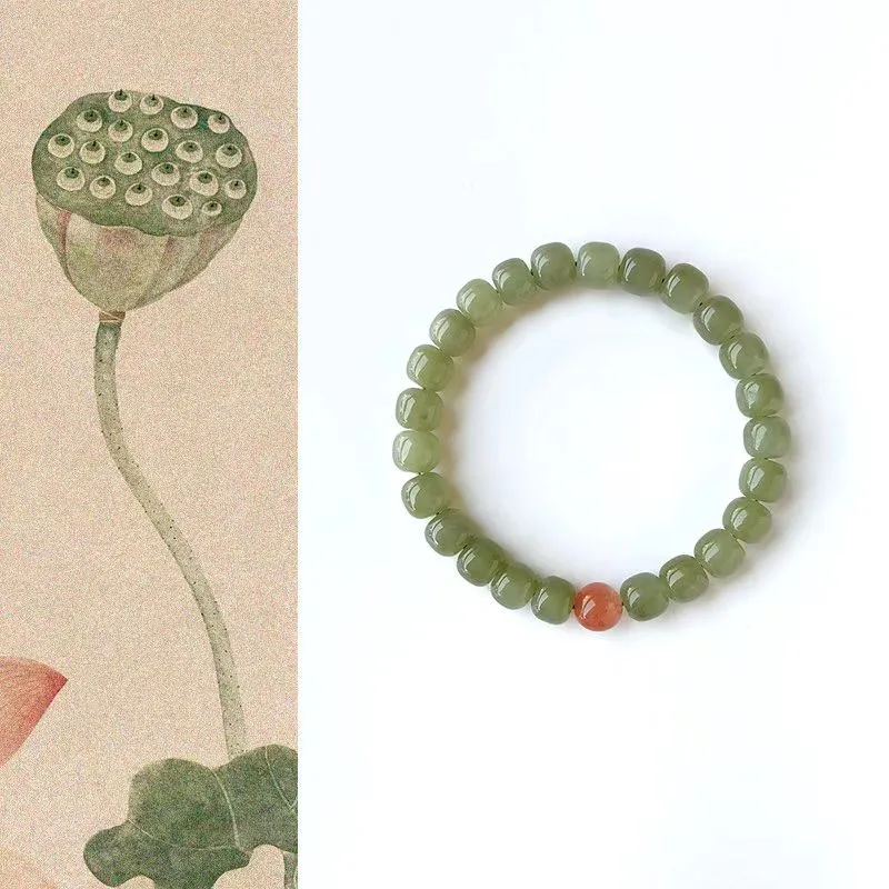 MUSHIFEN Beaded Bracelet #Good Luck Pale Greenish White Jade Women's-1