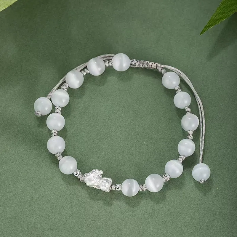 MUSHIFEN Glass Cat Eye Chinese Auspicious Animal Bracelet # Good Luck Unisex-4