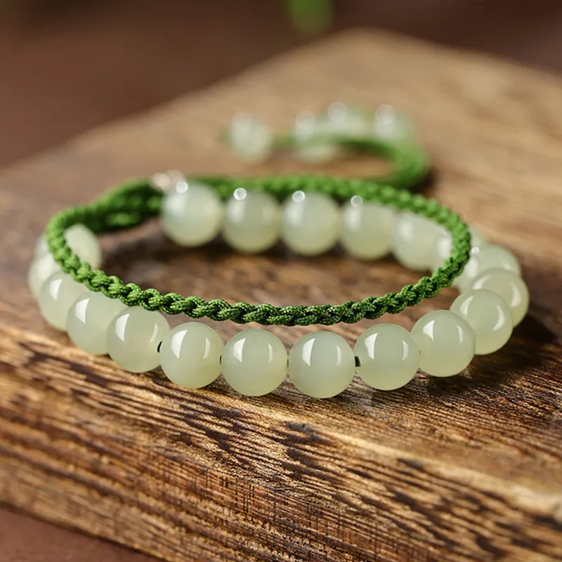 MUSHIFEN Hetian Jade Beaded Bracelet Pale Greenish White Jade Women's-2