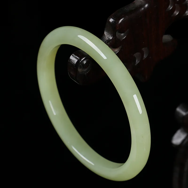 MUSHIFEN Hetian Jade Bangles Pale Greenish White Jade Women's-3