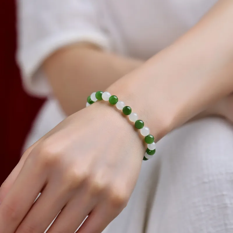 MUSHIFEN Hetian Jade Bracelets Pale Greenish White Jade Unisex-4