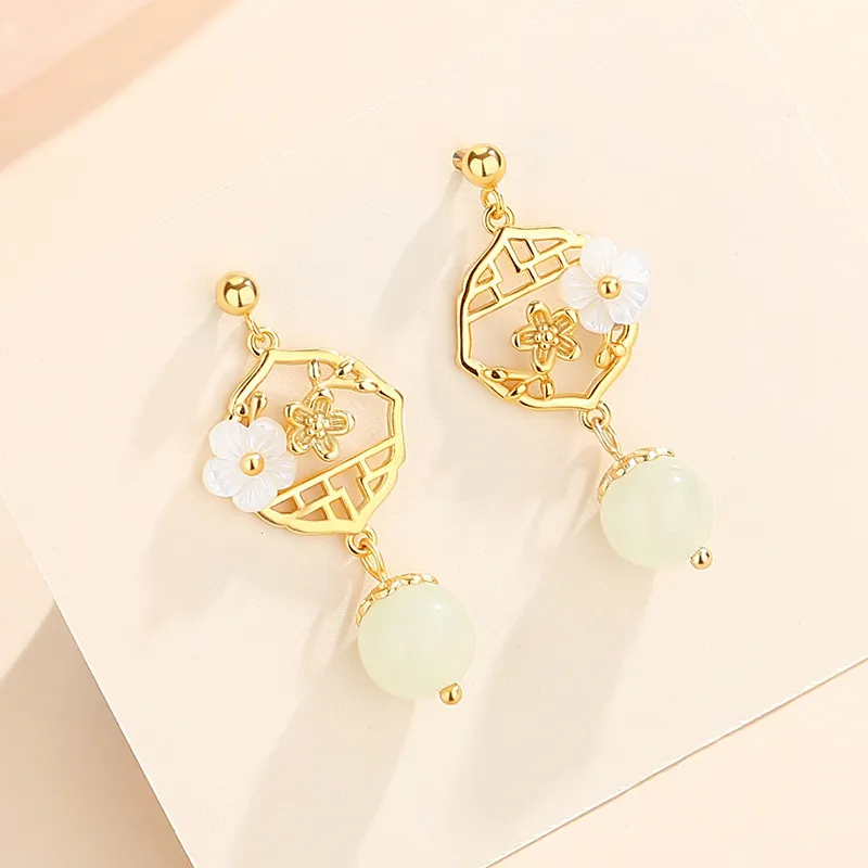 MUSHIFEN Hetian Jade Earrings Pale Greenish White Jade Women's-1
