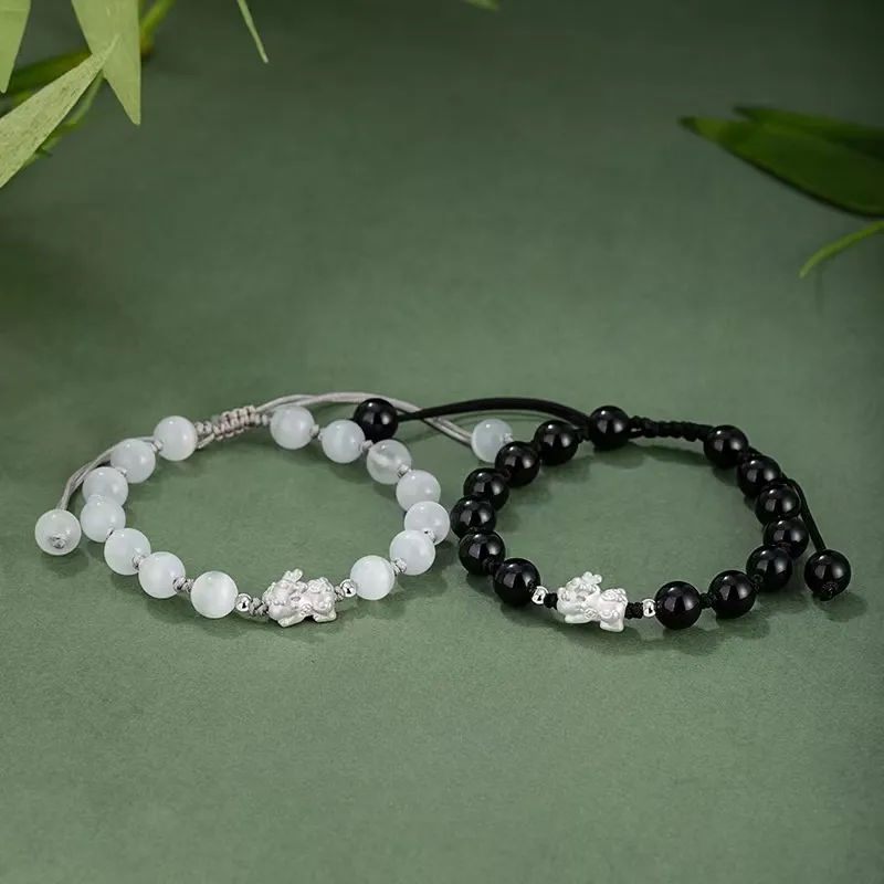 MUSHIFEN Glass Cat Eye Chinese Auspicious Animal Bracelet # Good Luck Unisex-1