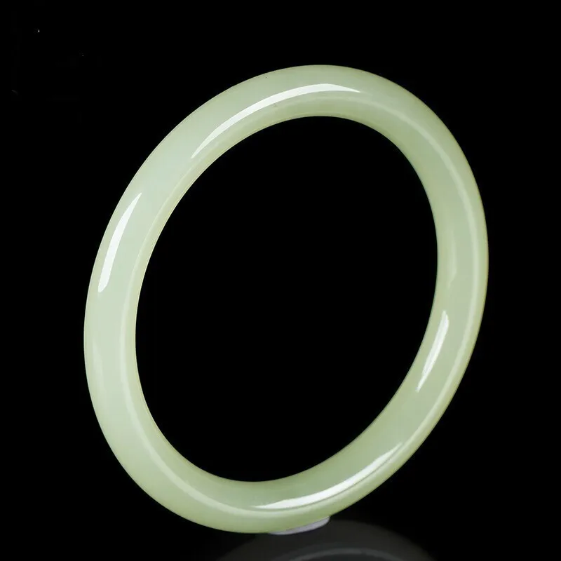 MUSHIFEN Hetian Jade Slim Bangle Pale Greenish White Jade Women's-3