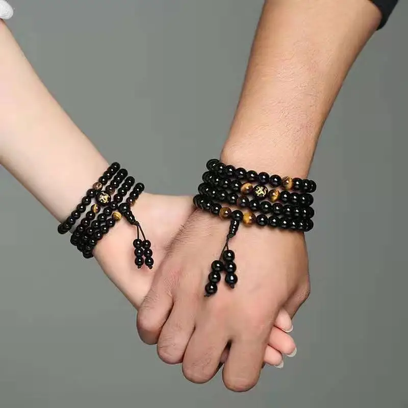 MUSHIFEN Obsidian Beaded Bracelet 108 Pcs Multi Wrap Unisex-4