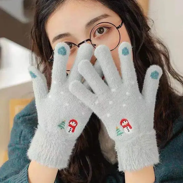 YUZHAOLIN Imitation Mink Fur Knit Gloves Unisex-5