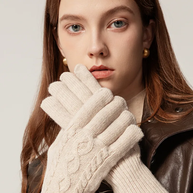 YUZHAOLIN Wool Knit Gloves Women's-3