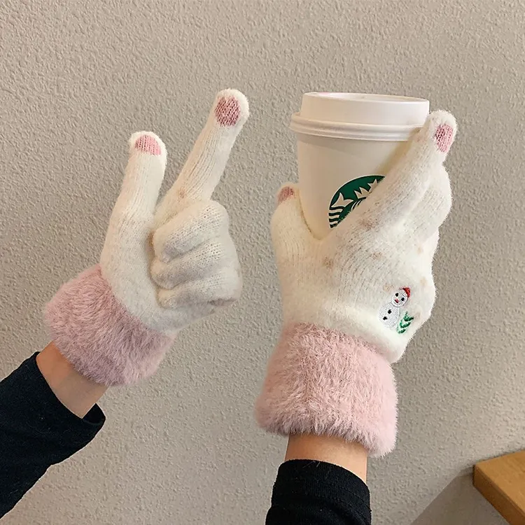 YUZHAOLIN Imitation Mink Fur Knit Gloves Unisex-13