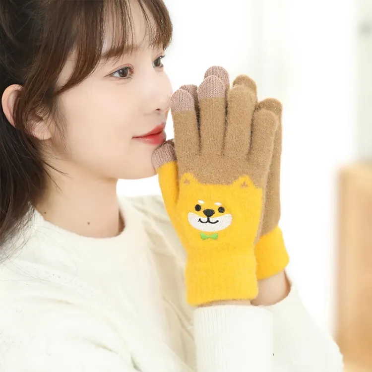 YUZHAOLIN Faux Mink Knit Gloves Unisex-1
