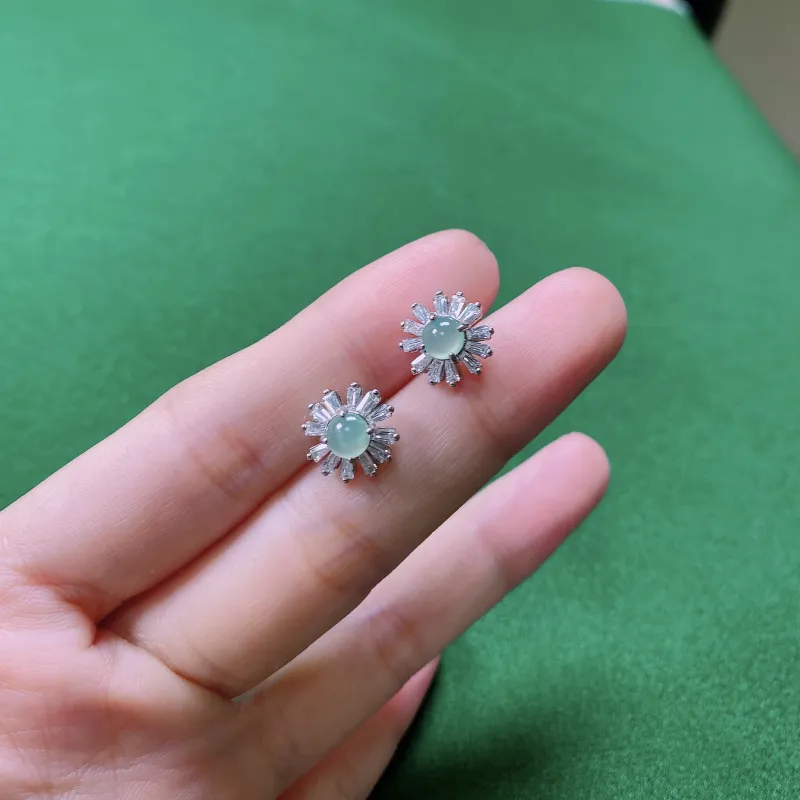 PUPAN Ice Glutinous Jadeite Stud Earrings Women's-2