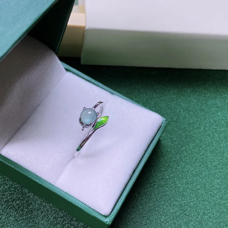 PUPAN Ice Glutinous Chinese Style New Chinese Style, Advanced Eggshell Jadeite Ring, Elegance High End Design Women's-3