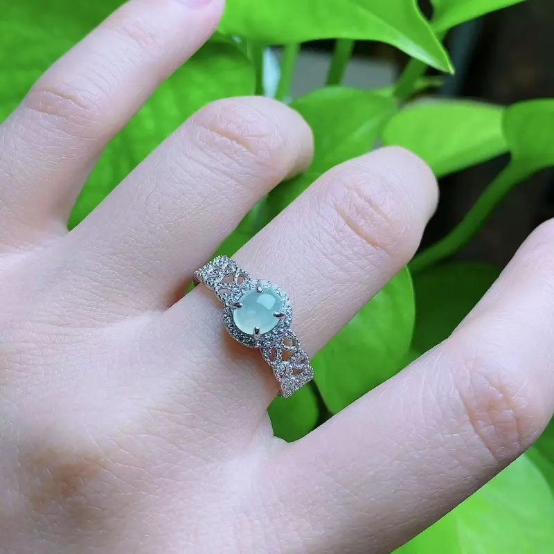 PUPAN Ice Glutinous White Ice Lace Chinese Fashion Trend Vintage Niche Design Jadeite Open Ring Women's-1