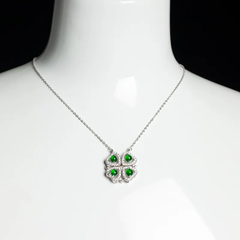 PUPAN Ice Glutinous Emerald Jadeite Necklace Women's-5