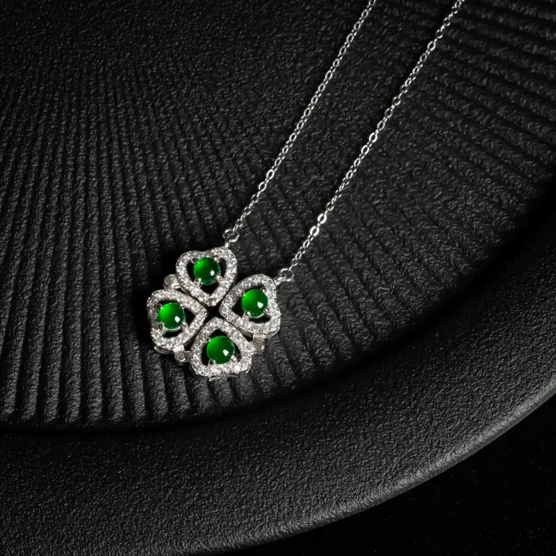 PUPAN Ice Glutinous Emerald Jadeite Necklace Women's-4