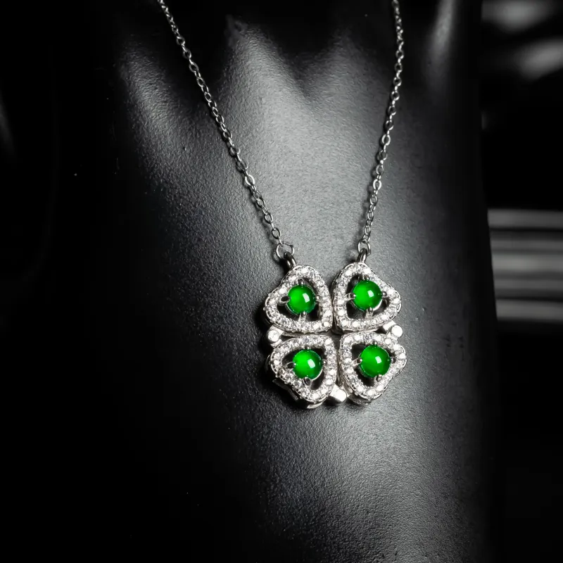 PUPAN Ice Glutinous Emerald Jadeite Necklace Women's-3