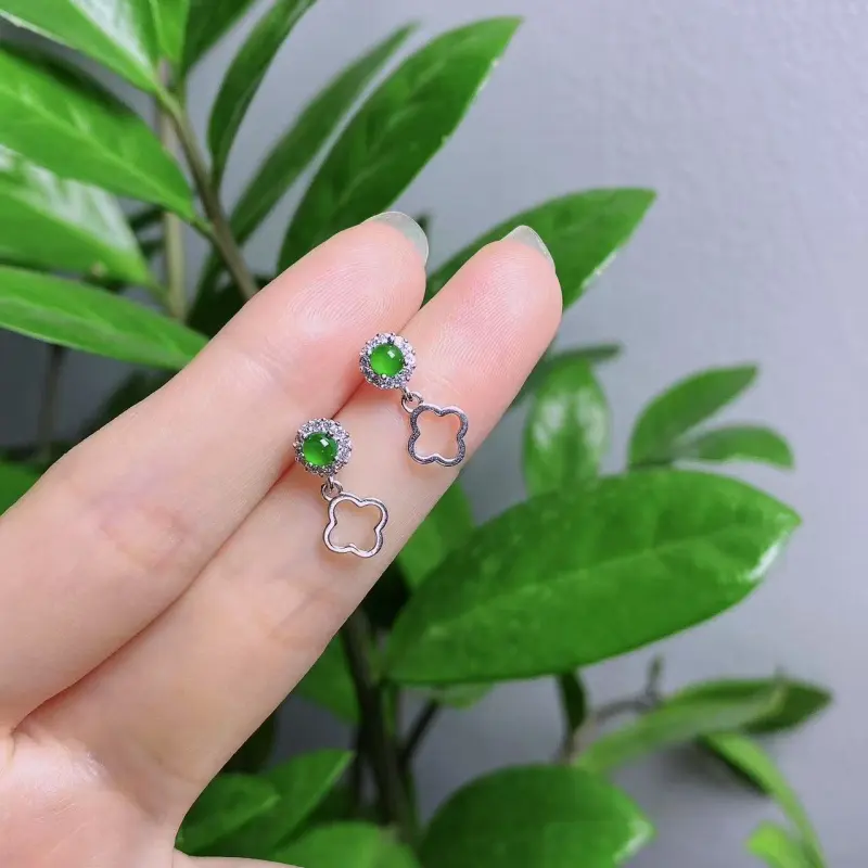 PUPAN Ice Glutinous Jadeite Stud Earrings Women's-3