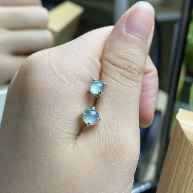PUPAN Ice Type Jadeite Stud Earrings Women's-3
