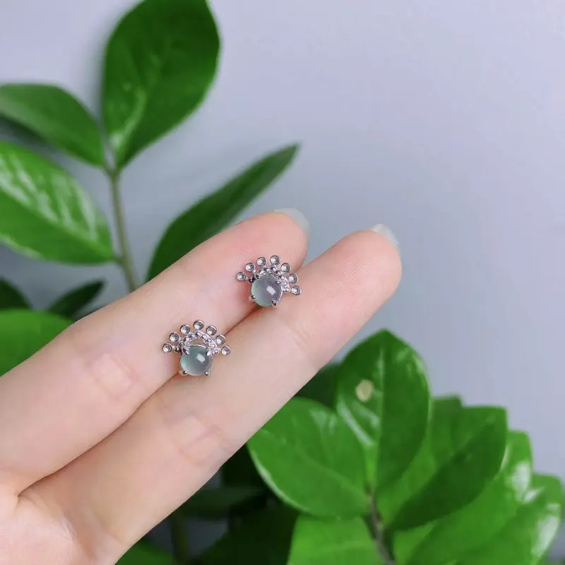 PUPAN Ice Glutinous Jadeite Refined Trendy Blue Water Stud Earrings Women's-2
