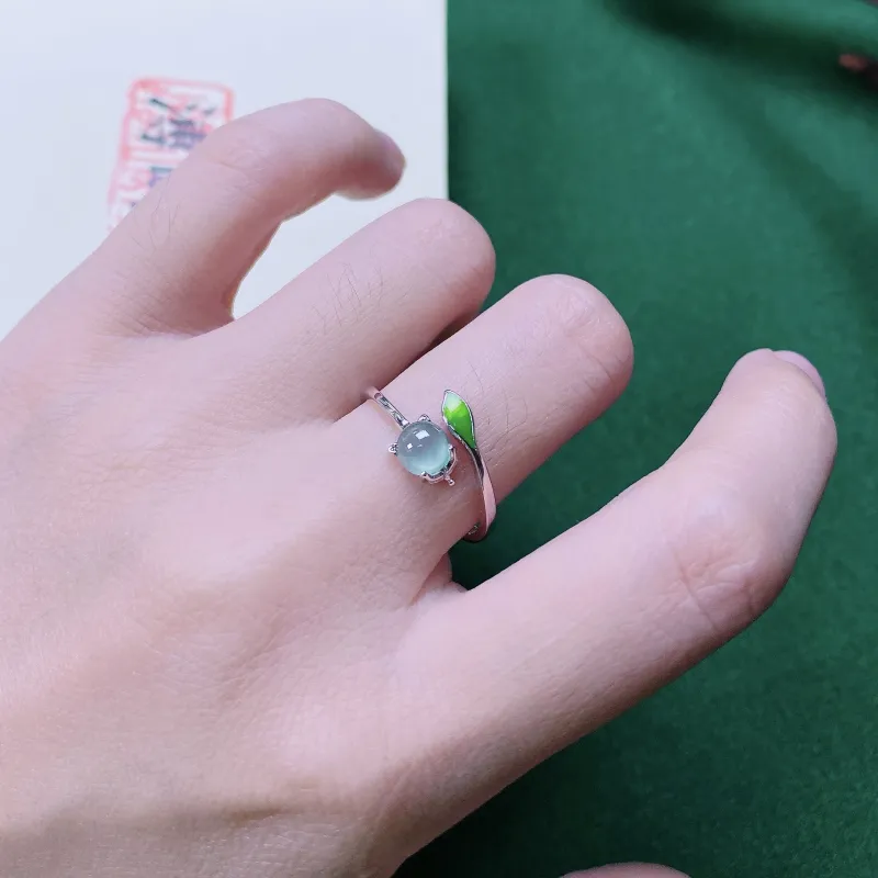 PUPAN Ice Glutinous Chinese Style New Chinese Style, Advanced Eggshell Jadeite Ring, Elegance High End Design Women's-2