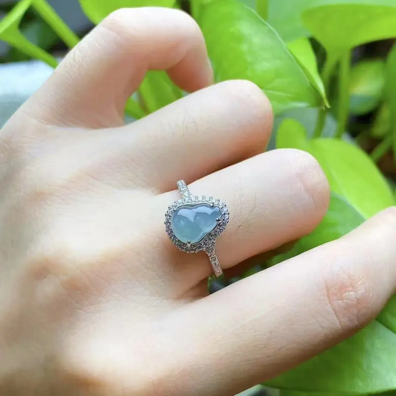 PUPAN Ice Glutinous Jadeite Gourd Jadeite Ring Women's-2