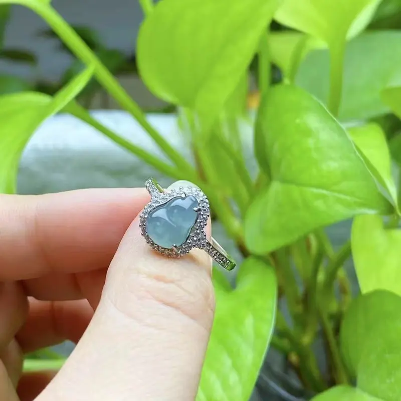 PUPAN Ice Glutinous Jadeite Gourd Jadeite Ring Women's-4