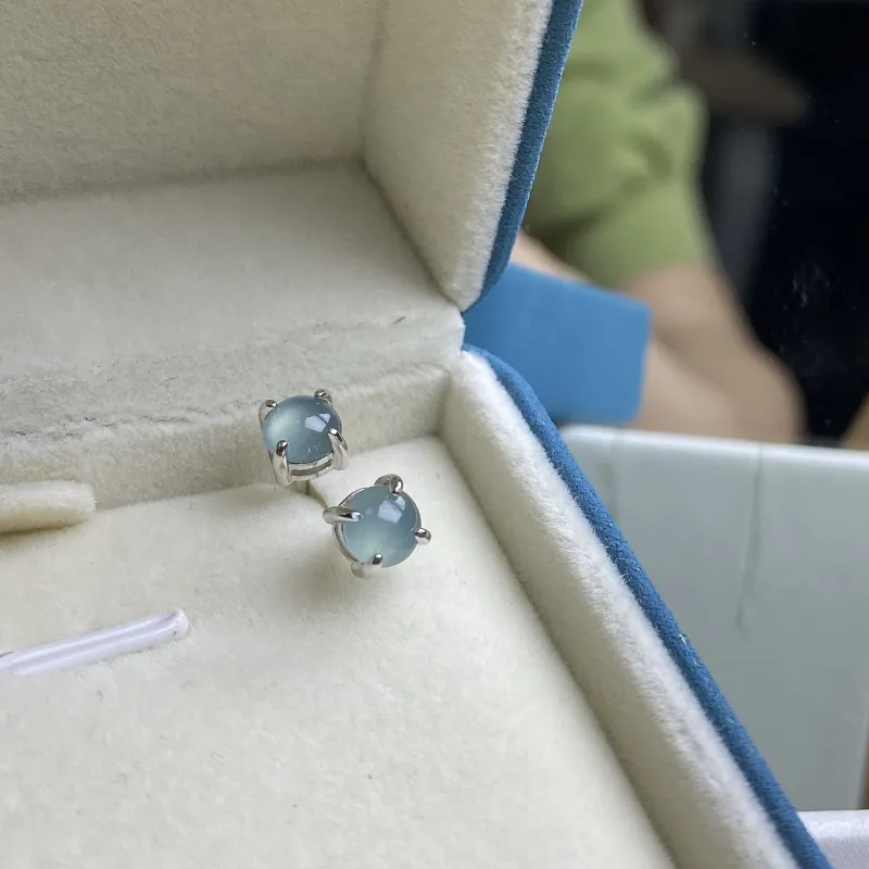 PUPAN Ice Type Jadeite Stud Earrings Women's-1