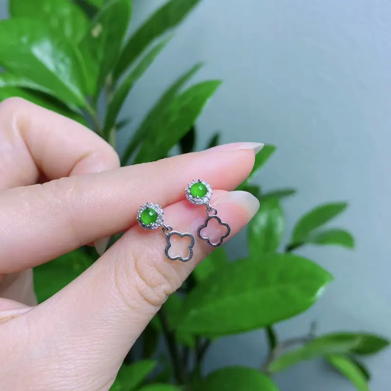 PUPAN Ice Glutinous Jadeite Stud Earrings Women's-2