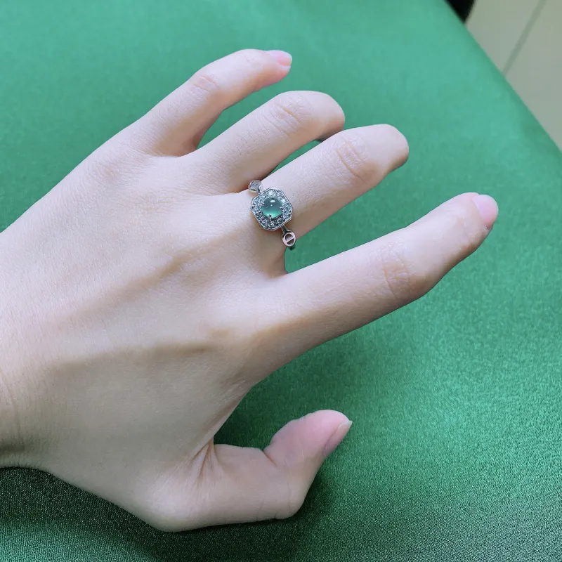 PUPAN Ice Glutinous Jadeite Rings Women's-4