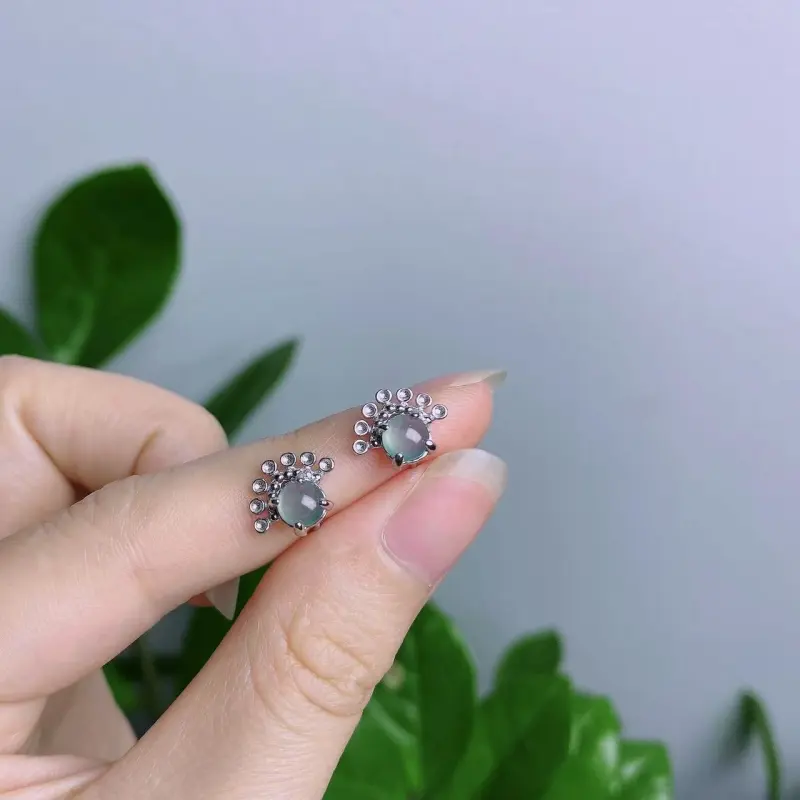 PUPAN Ice Glutinous Jadeite Refined Trendy Blue Water Stud Earrings Women's-3