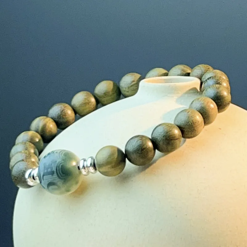 JUANLAN Green Sandalwood Wooden Bracelets Unisex-1