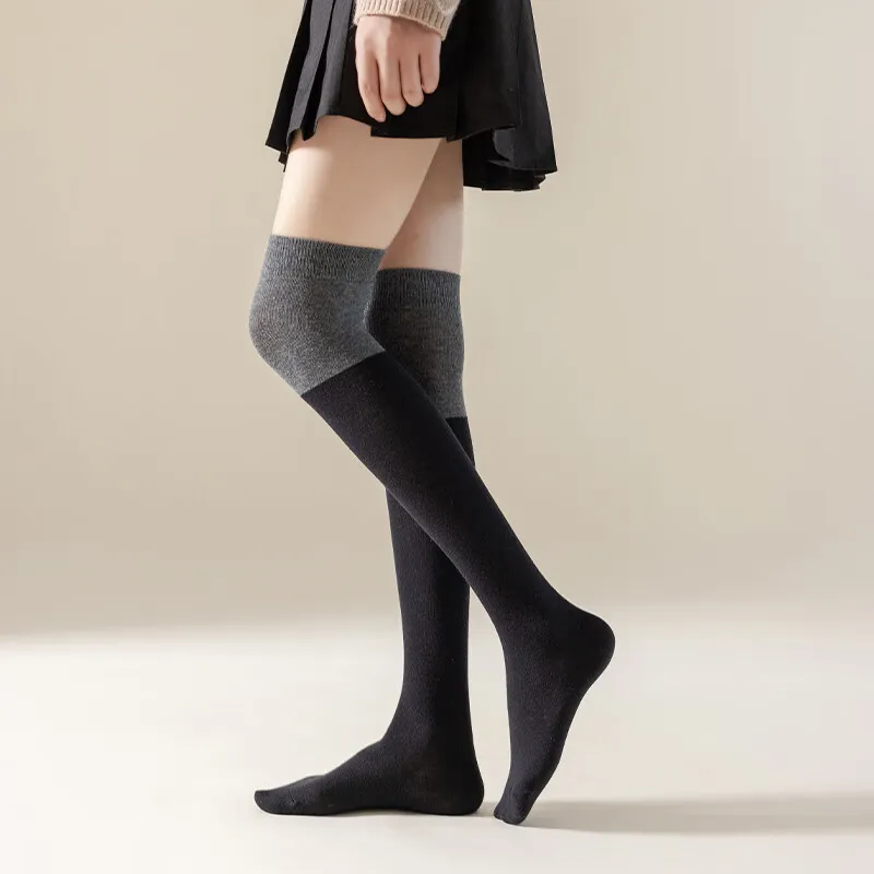 Fiton Ton Thigh high Socks Women's 2 Pack Black & Gray Patchwork-5