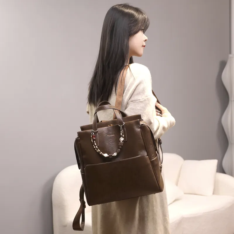 Mulinsen Synthetic Leather Backpack Unisex Black/Light Coffee-9