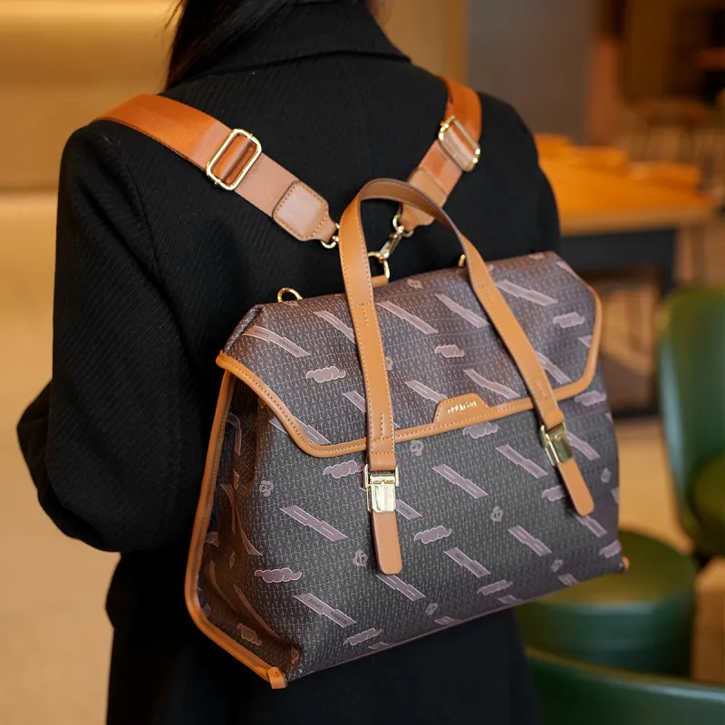 Mulinsen Synthetic Leather Backpack Regular Unisex Ecru/Coffee-14